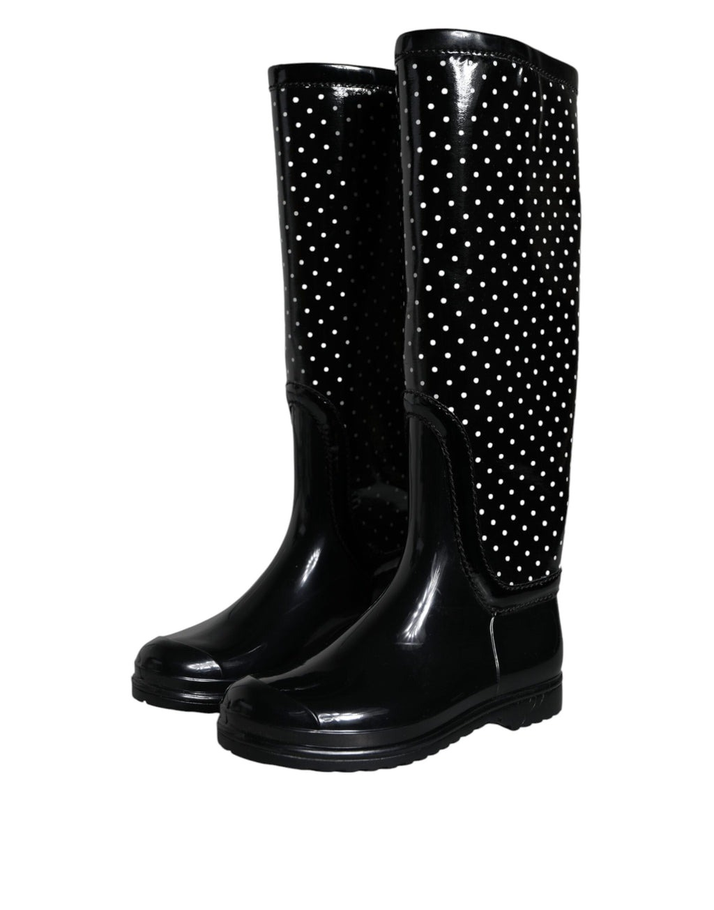 Dolce & Gabbana Black Polka Dot Knee-High Rain Boots Shoes