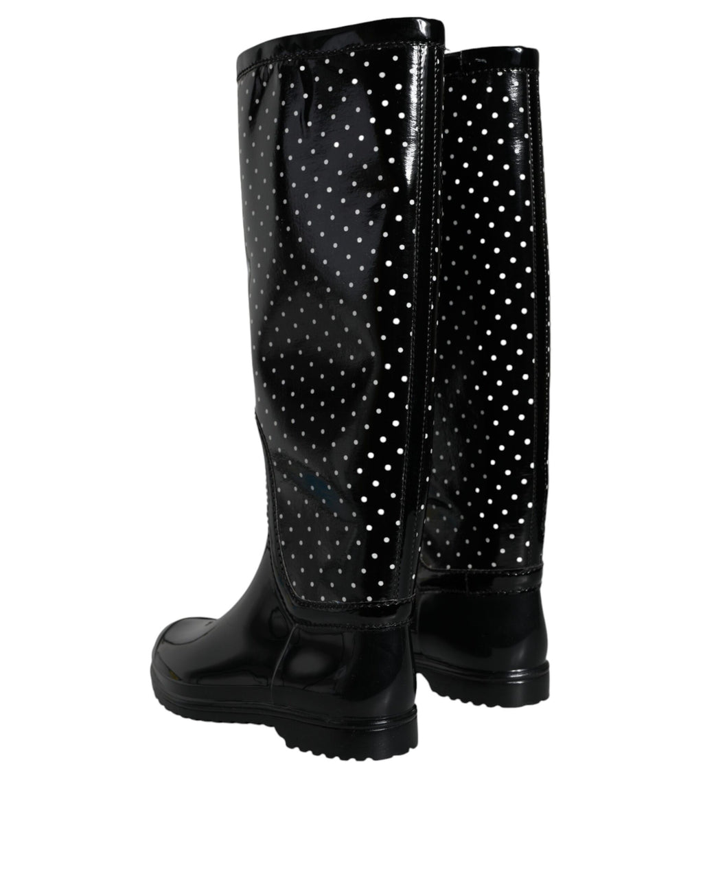 Dolce & Gabbana Black Polka Dot Knee-High Rain Boots Shoes