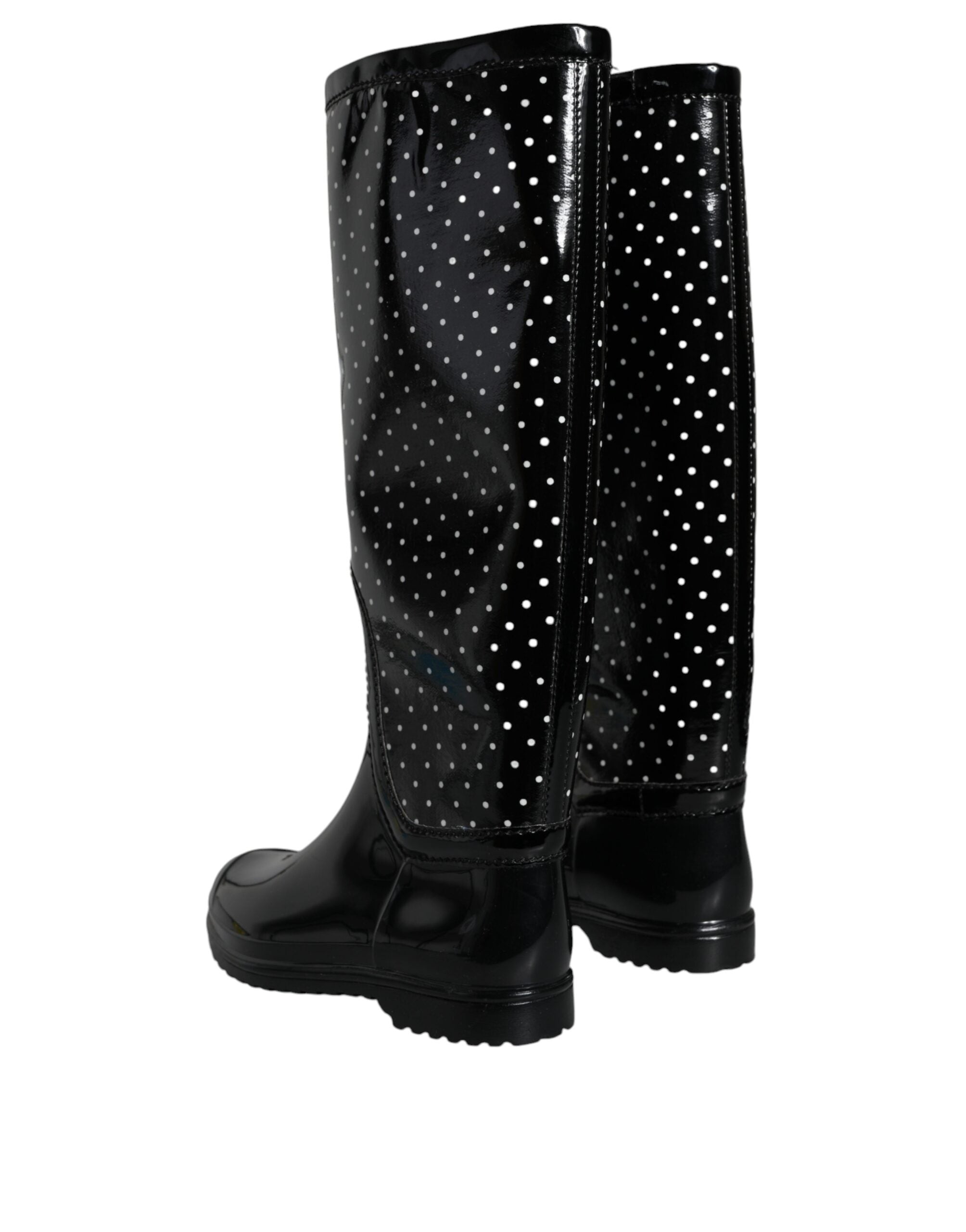 Dolce & Gabbana Black Polka Dot Knee-High Rain Boots Shoes