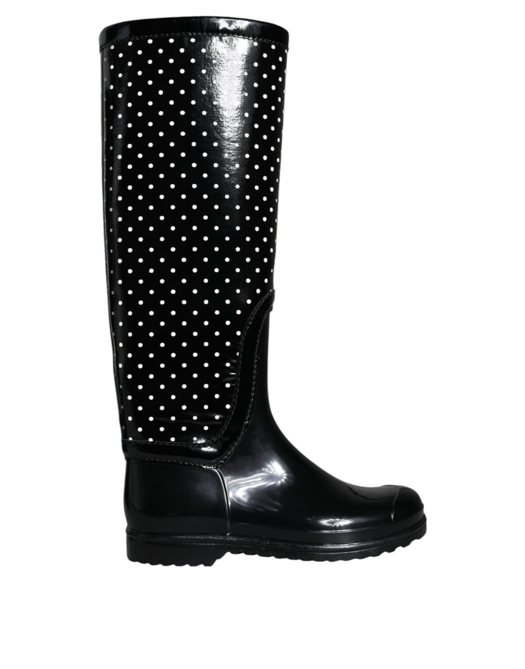 Dolce & Gabbana Black Polka Dot Knee-High Rain Boots Shoes