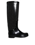 Dolce & Gabbana Black Polka Dot Knee-High Rain Boots Shoes