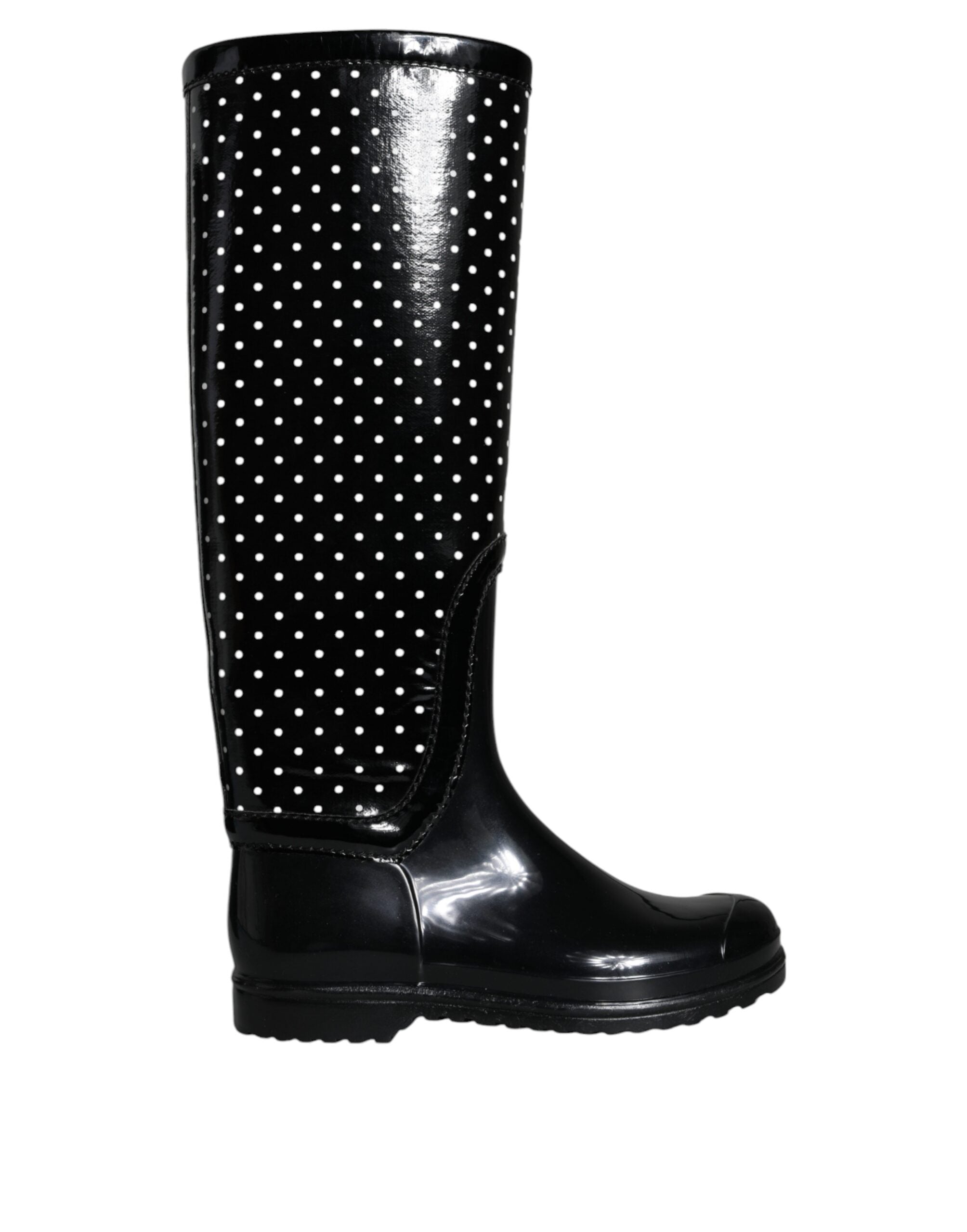Dolce & Gabbana Black Polka Dot Knee-High Rain Boots Shoes