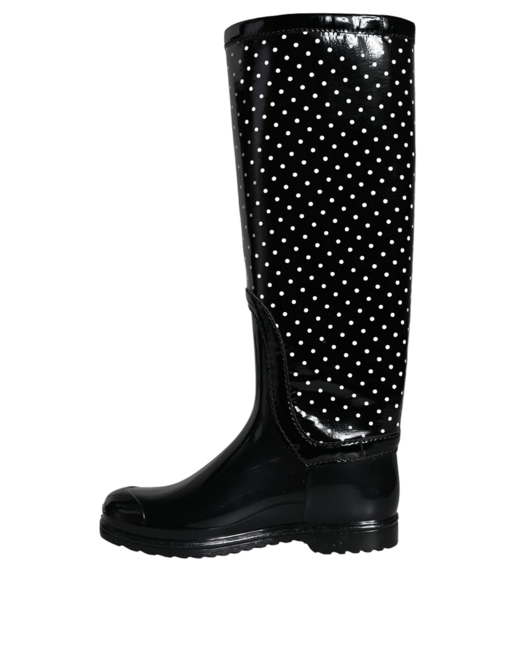 Dolce & Gabbana Black Polka Dot Knee-High Rain Boots Shoes