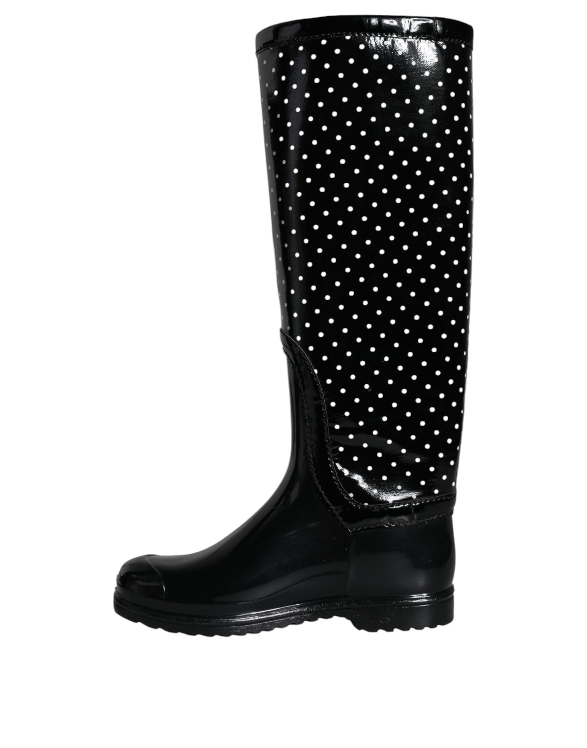 Dolce & Gabbana Black Polka Dot Knee-High Rain Boots Shoes