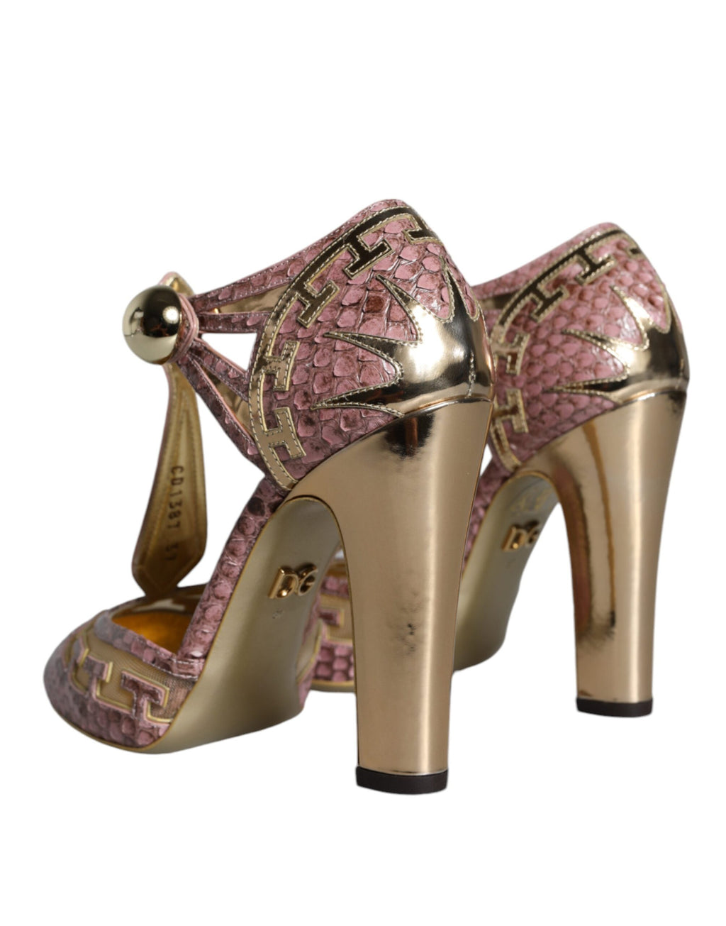 Dolce & Gabbana Rose Gold Leather T-Strap Pumps Sandals Shoes