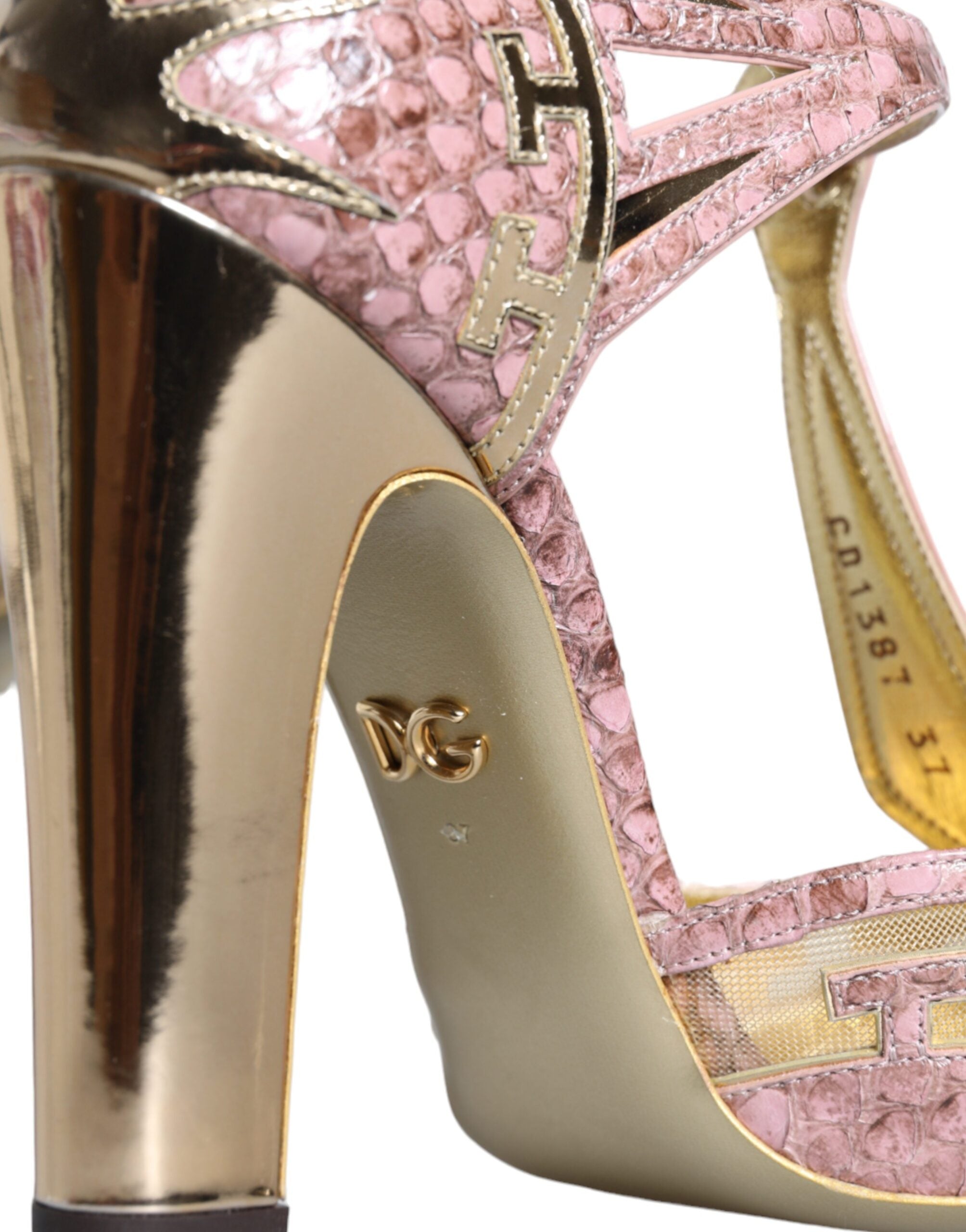 Dolce & Gabbana Rose Gold Leather T-Strap Pumps Sandals Shoes