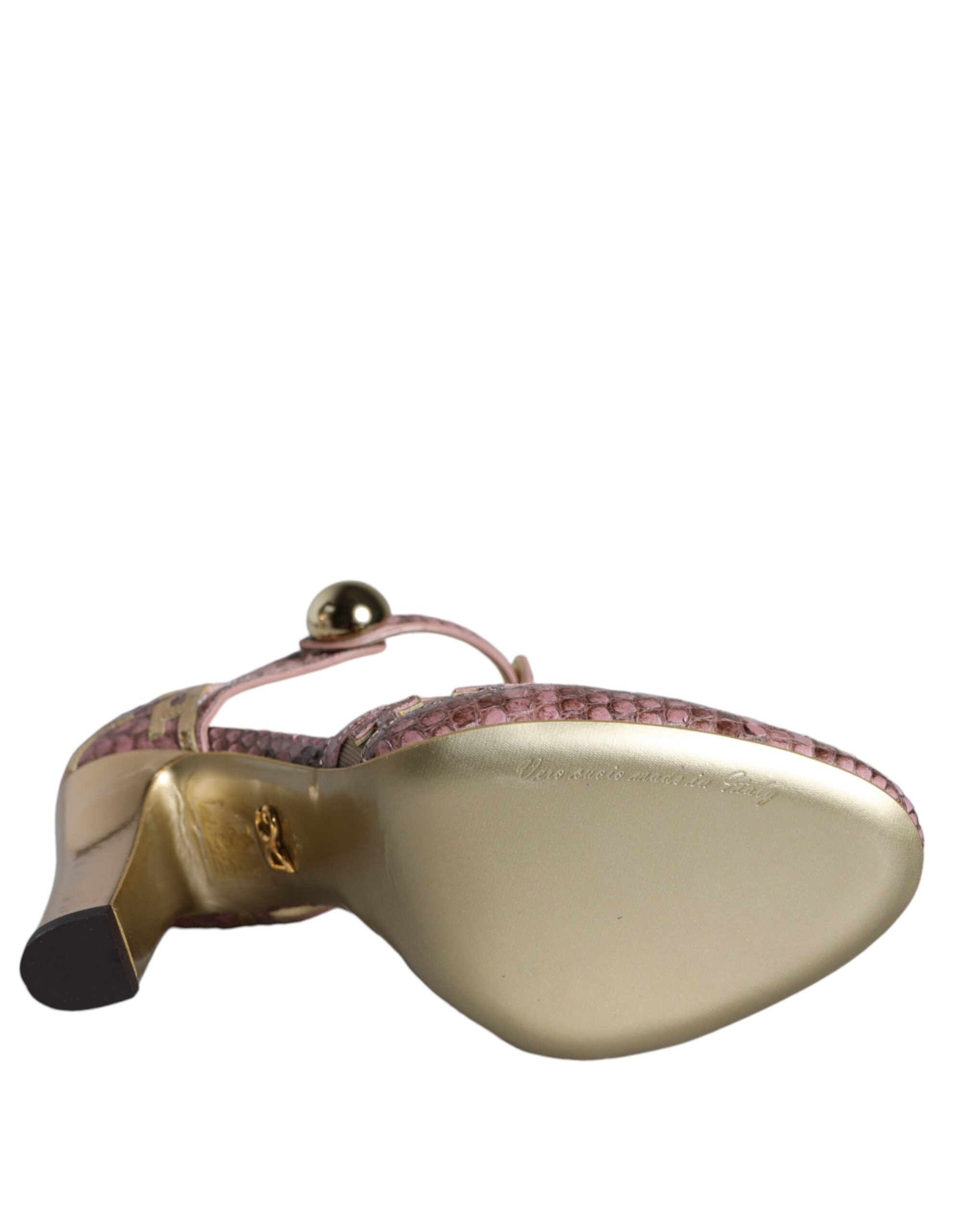 Dolce & Gabbana Rose Gold Leather T-Strap Pumps Sandals Shoes