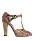 Dolce & Gabbana Rose Gold Leather T-Strap Pumps Sandals Shoes