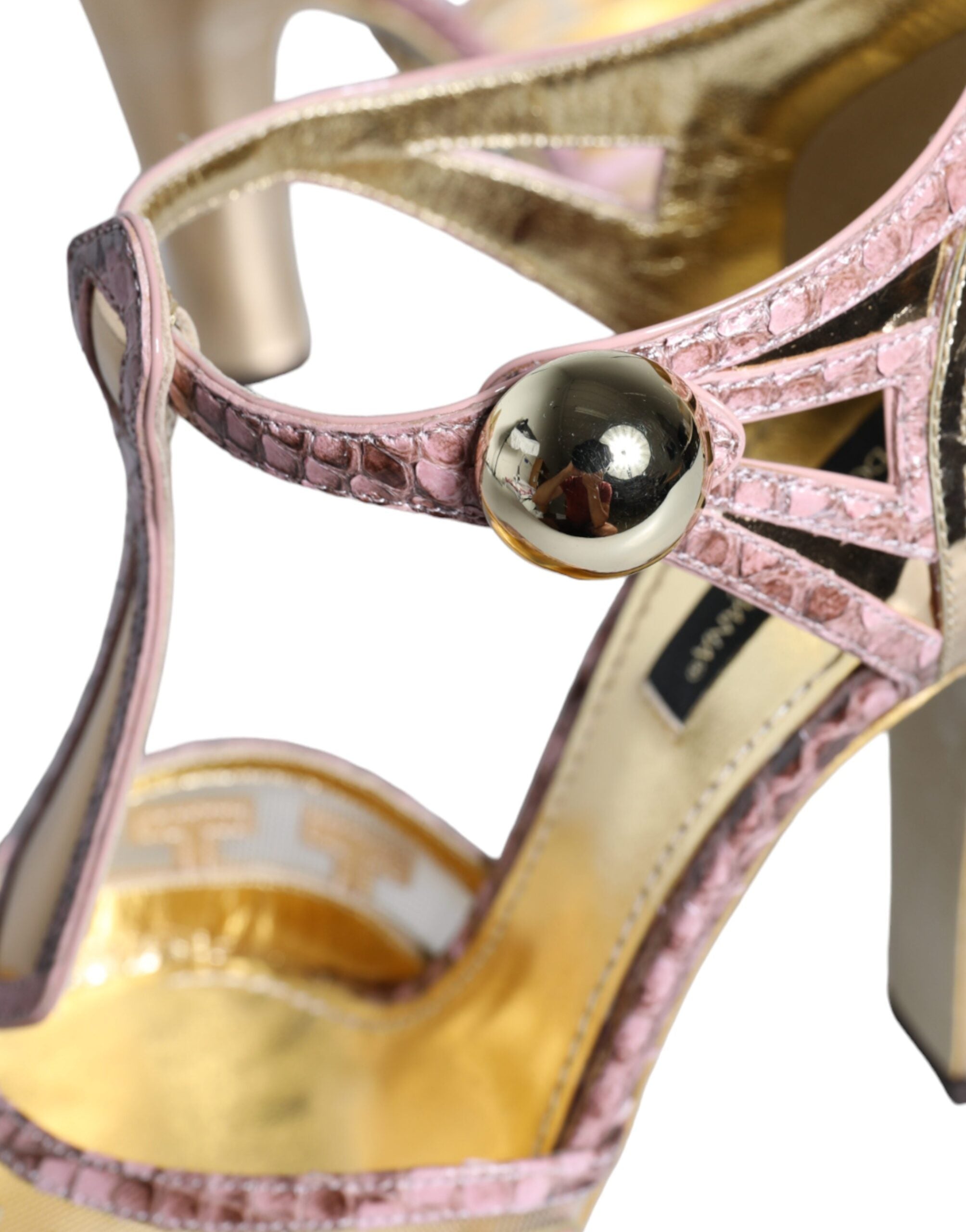 Dolce & Gabbana Rose Gold Leather T-Strap Pumps Sandals Shoes