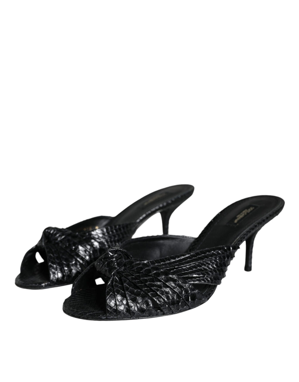 Dolce & Gabbana Black Leather Heels Sandals Shoes