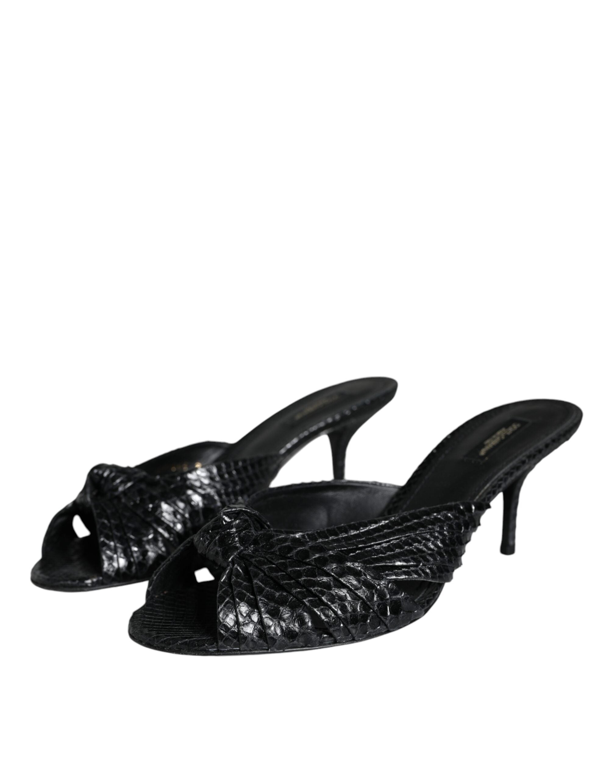 Dolce & Gabbana Black Leather Heels Sandals Shoes