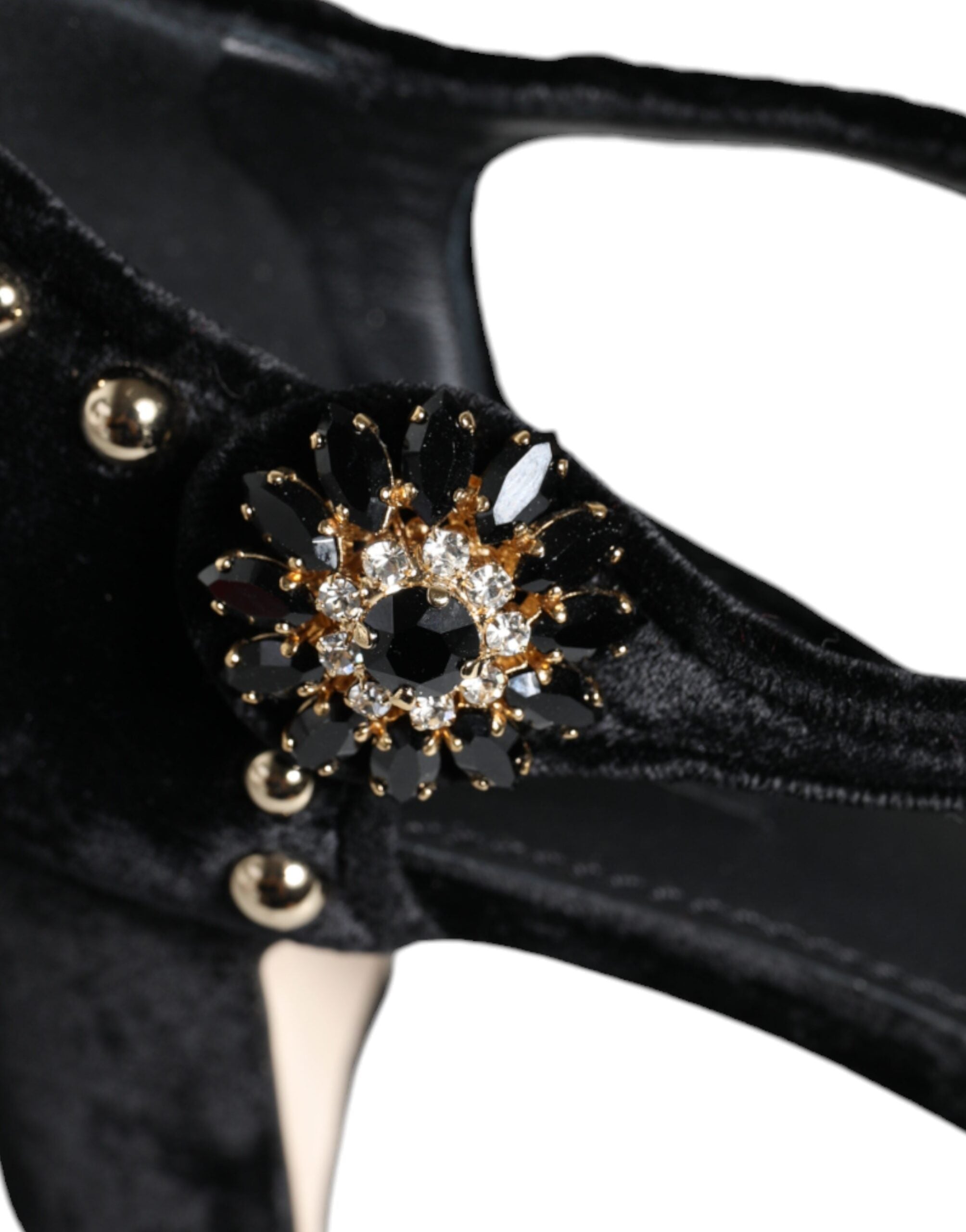 Dolce & Gabbana Black Velvet Rose Ankle Strap Pumps Shoes