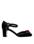 Dolce & Gabbana Black Velvet Rose Ankle Strap Pumps Shoes