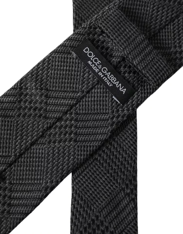 Dolce & Gabbana Dark Grey Plaid Patterned Silk Tie for Men, Adjustable