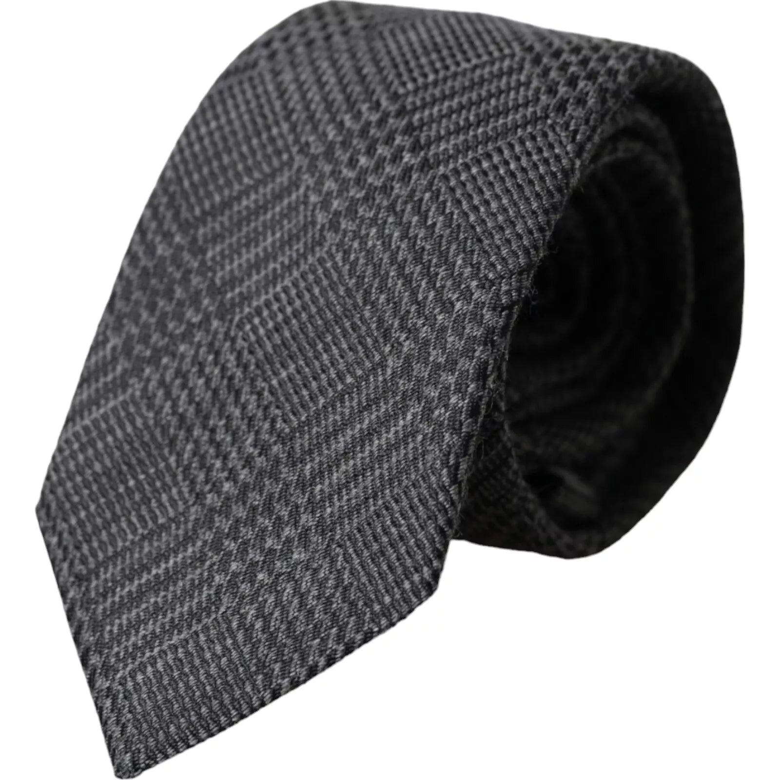 Dolce & Gabbana Dark Grey Plaid Patterned Silk Tie for Men, Adjustable