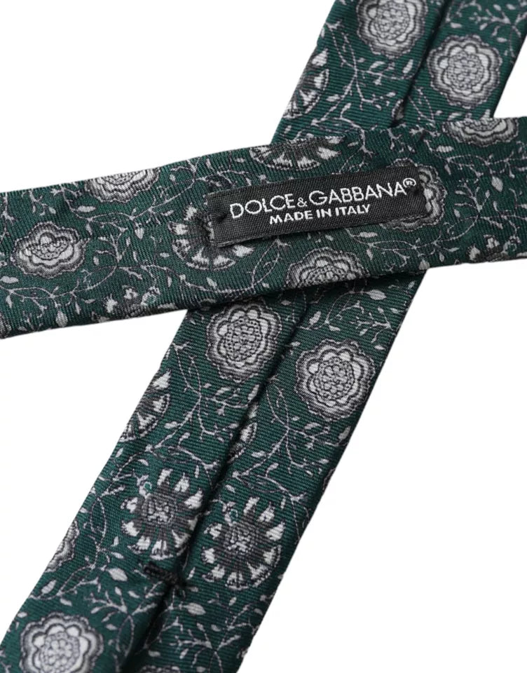 Dolce & Gabbana Green Floral Print Silk Tie, Adjustable