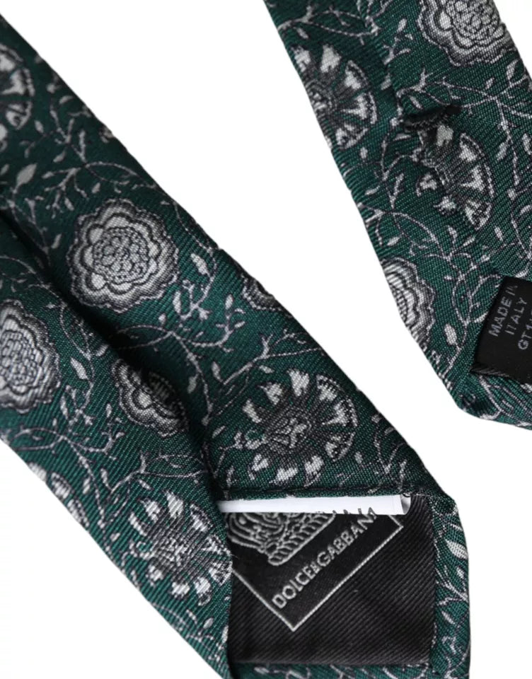 Dolce & Gabbana Green Floral Print Silk Tie, Adjustable