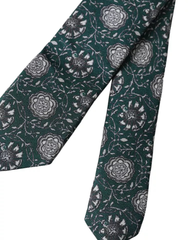 Dolce & Gabbana Green Floral Print Silk Tie, Adjustable