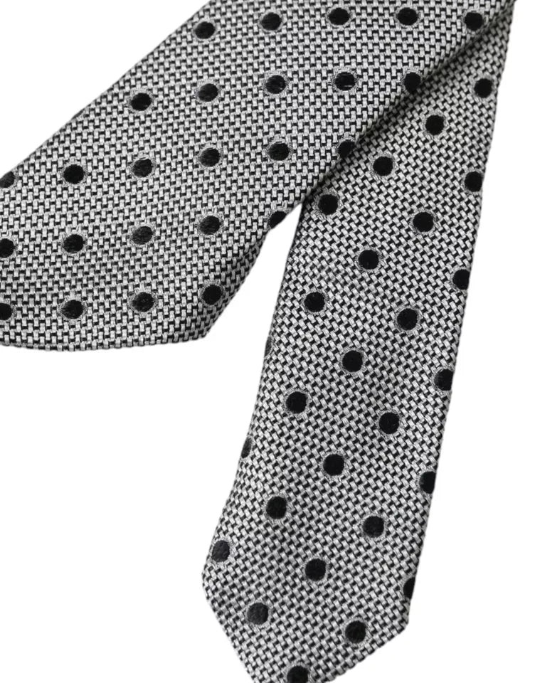 Dolce & Gabbana Black and White Polka Dot Fantasy Silk Tie for Men, Adjustable
