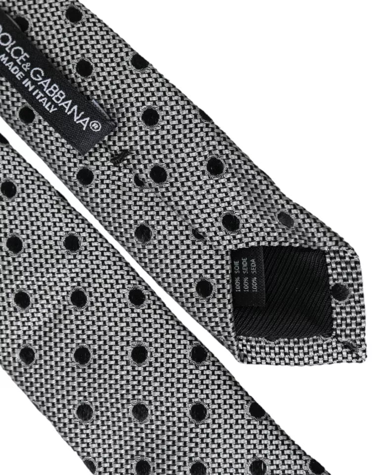 Dolce & Gabbana Black and White Polka Dot Fantasy Silk Tie for Men, Adjustable