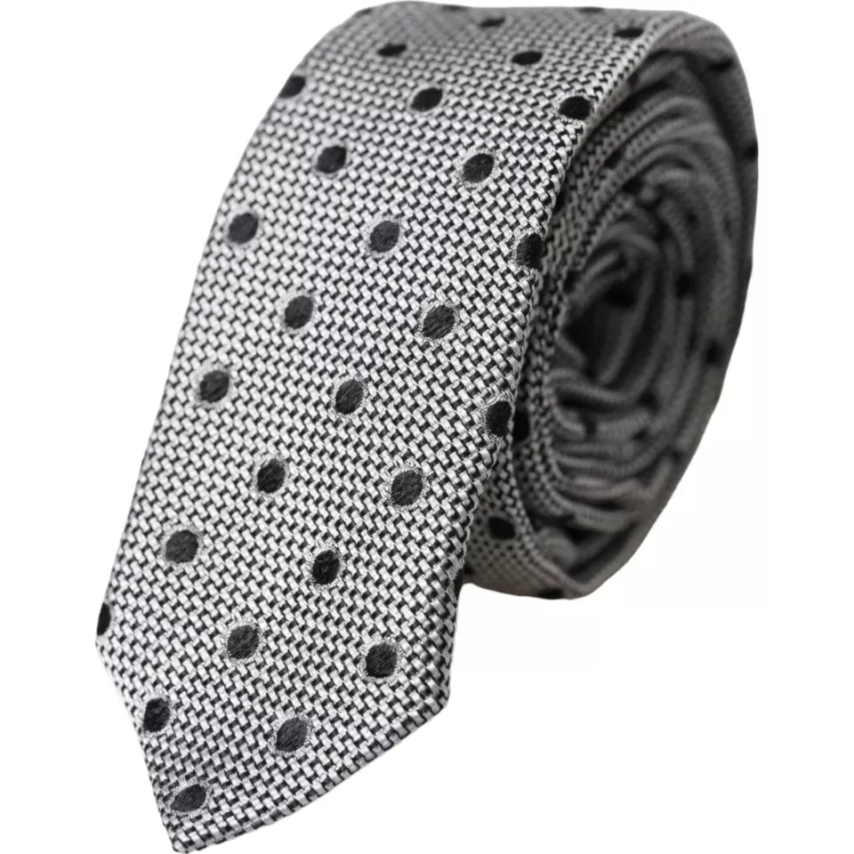 Dolce & Gabbana Black and White Polka Dot Fantasy Silk Tie for Men, Adjustable