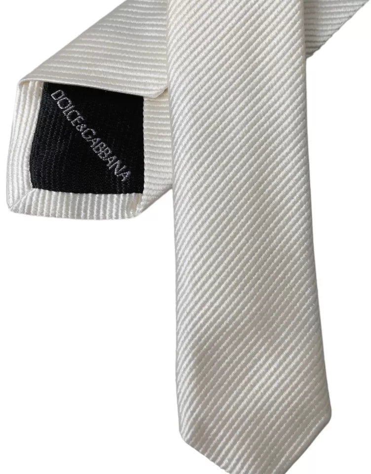 Dolce & Gabbana White Bow Tie in 100% Silk, Adjustable
