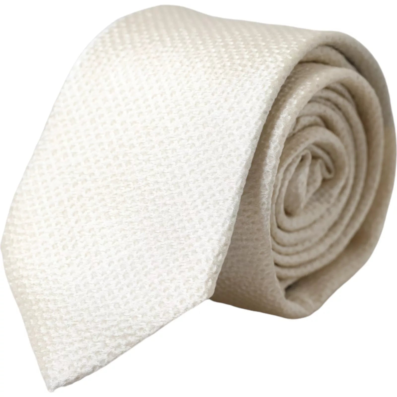 Dolce & Gabbana Off White 100% Seide Verstellbare Krawatte Herren Krawatte