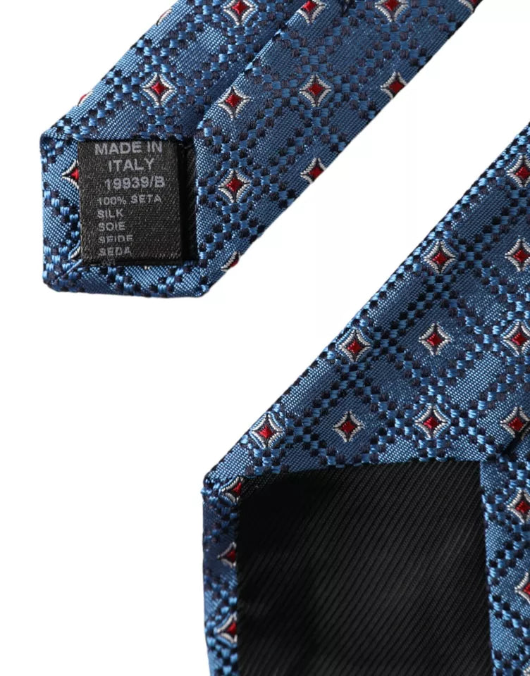 Dolce & Gabbana Blau gemustert 100% Seide Verstellbare Herrenkrawatte