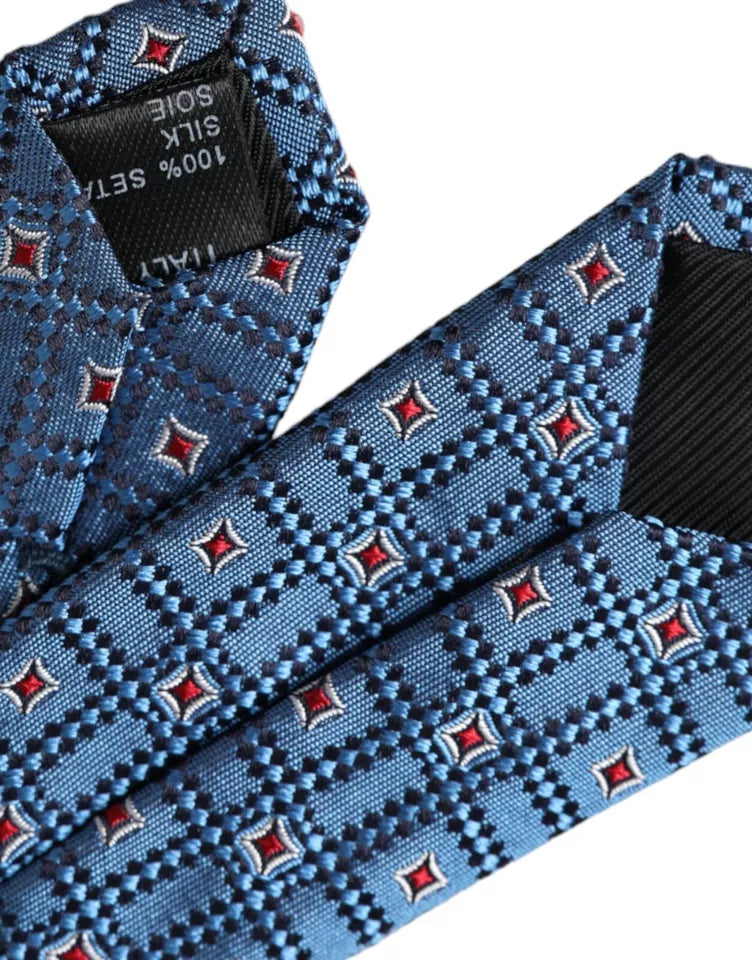 Dolce & Gabbana Blau gemustert 100% Seide Verstellbare Herrenkrawatte