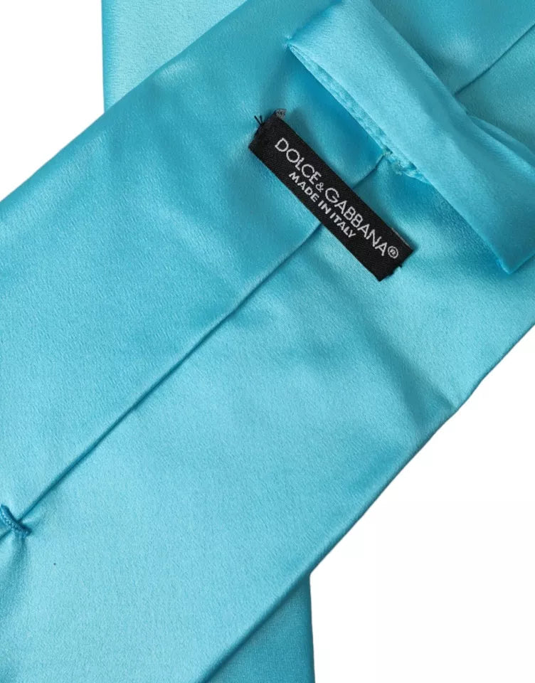 Dolce & Gabbana Light Blue Satin Silk Tie for Men, Wide and Adjustable