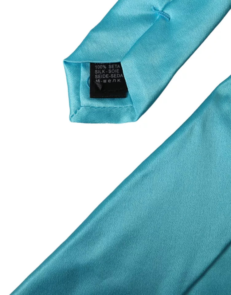 Dolce & Gabbana Light Blue Satin Silk Tie for Men, Wide and Adjustable