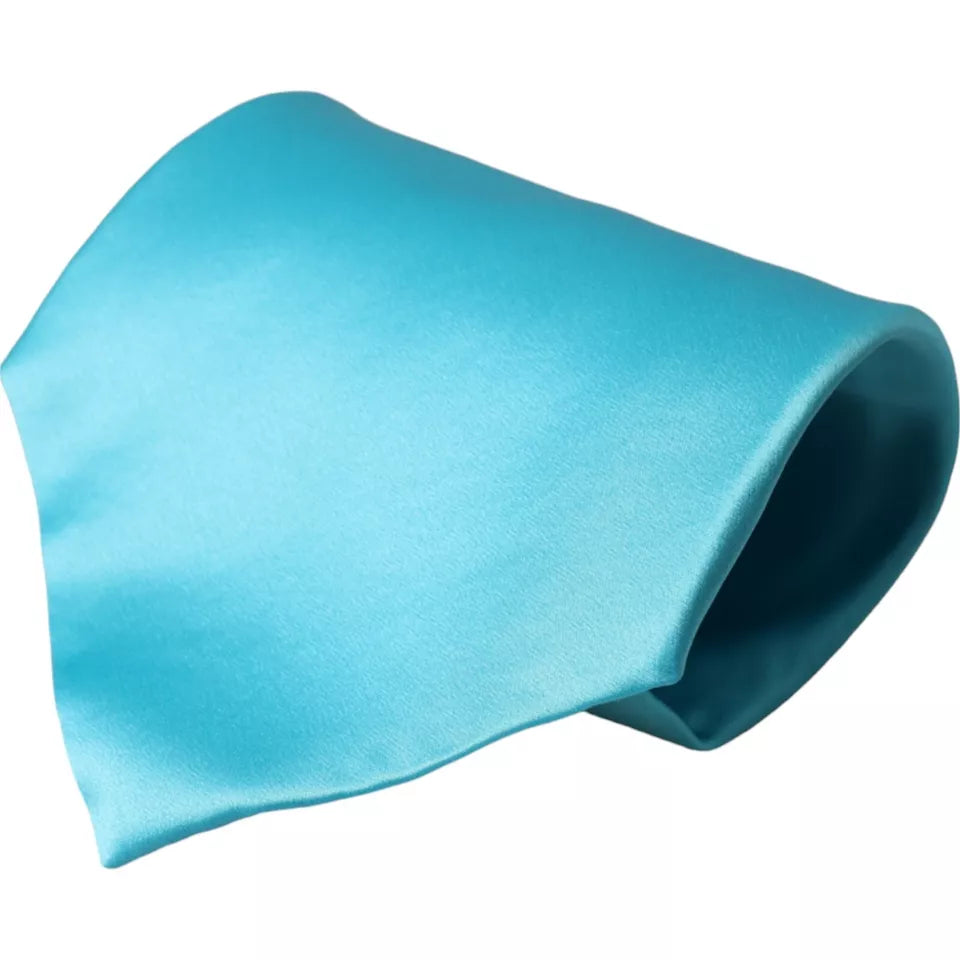 Dolce & Gabbana Light Blue Satin Silk Tie for Men, Wide and Adjustable