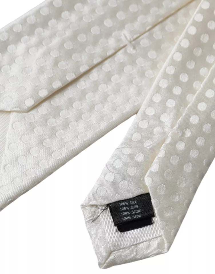 Dolce & Gabbana White Polka Dot Silk Tie Classic Adjustable for Men