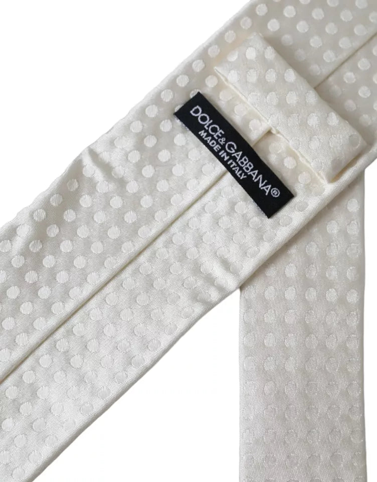 Dolce & Gabbana White Polka Dot Silk Tie Classic Adjustable for Men