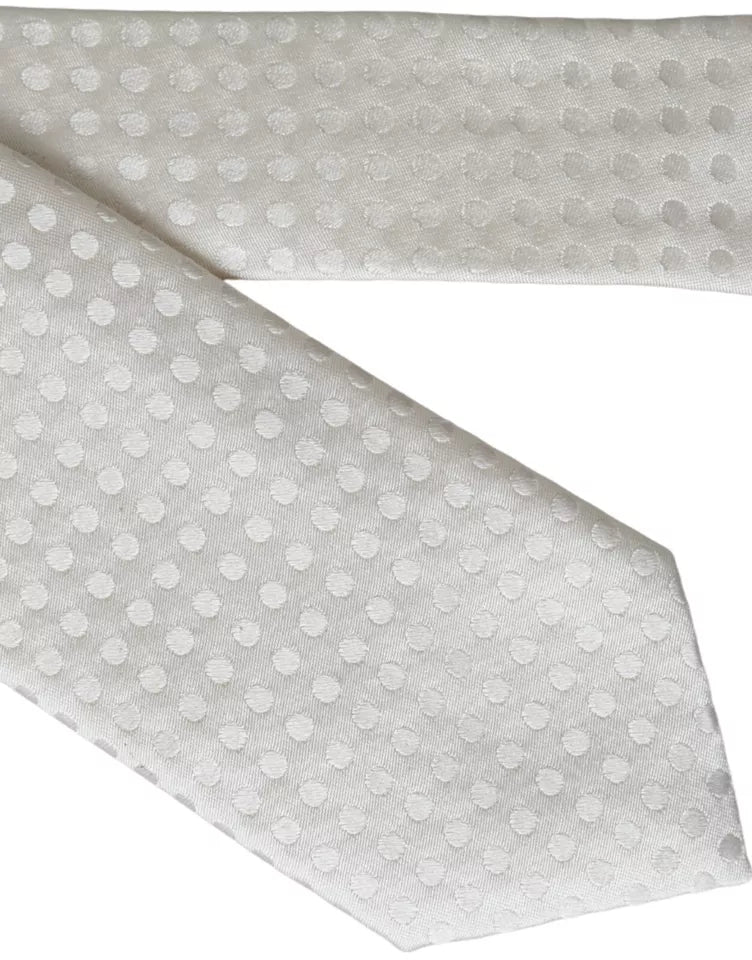 Dolce & Gabbana White Polka Dot Silk Tie Classic Adjustable for Men