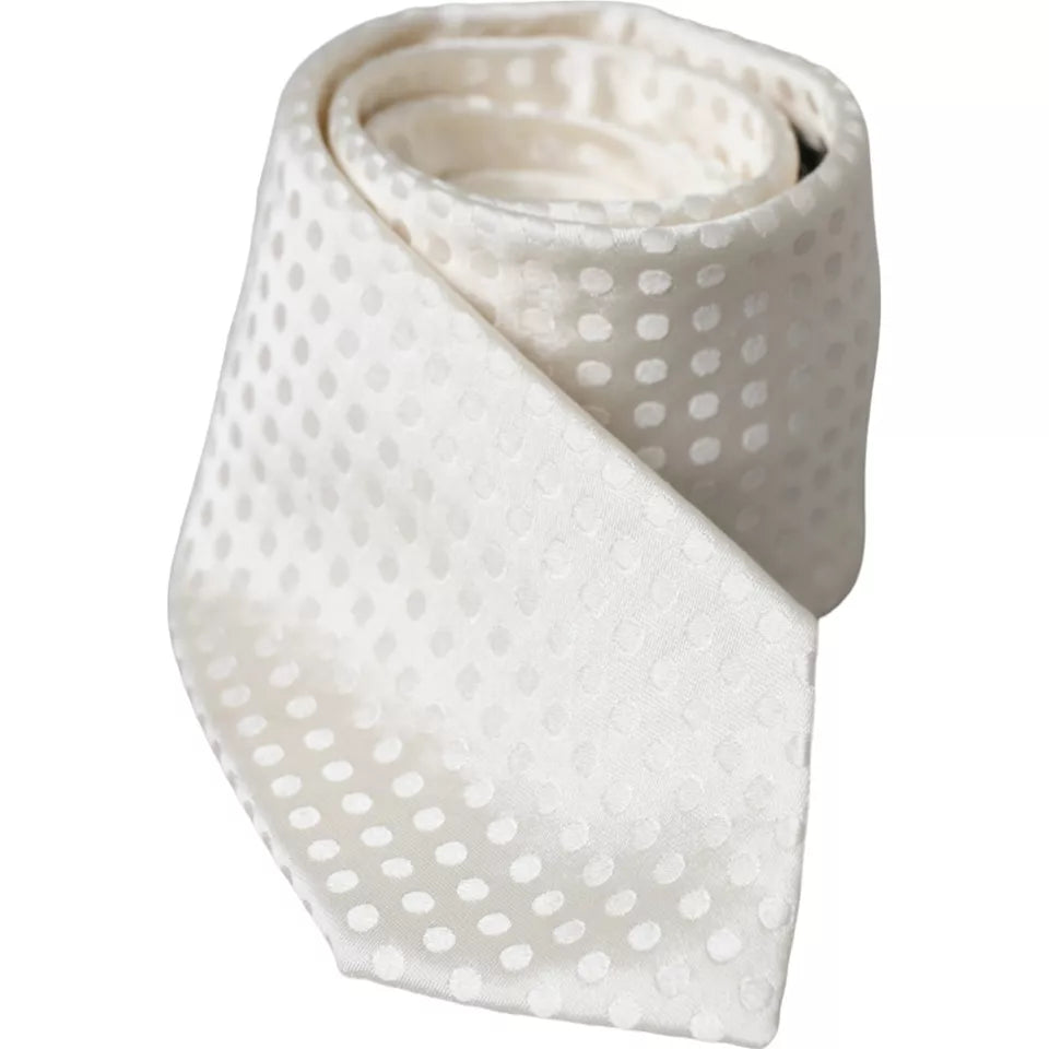 Dolce & Gabbana White Polka Dot Silk Tie Classic Adjustable for Men