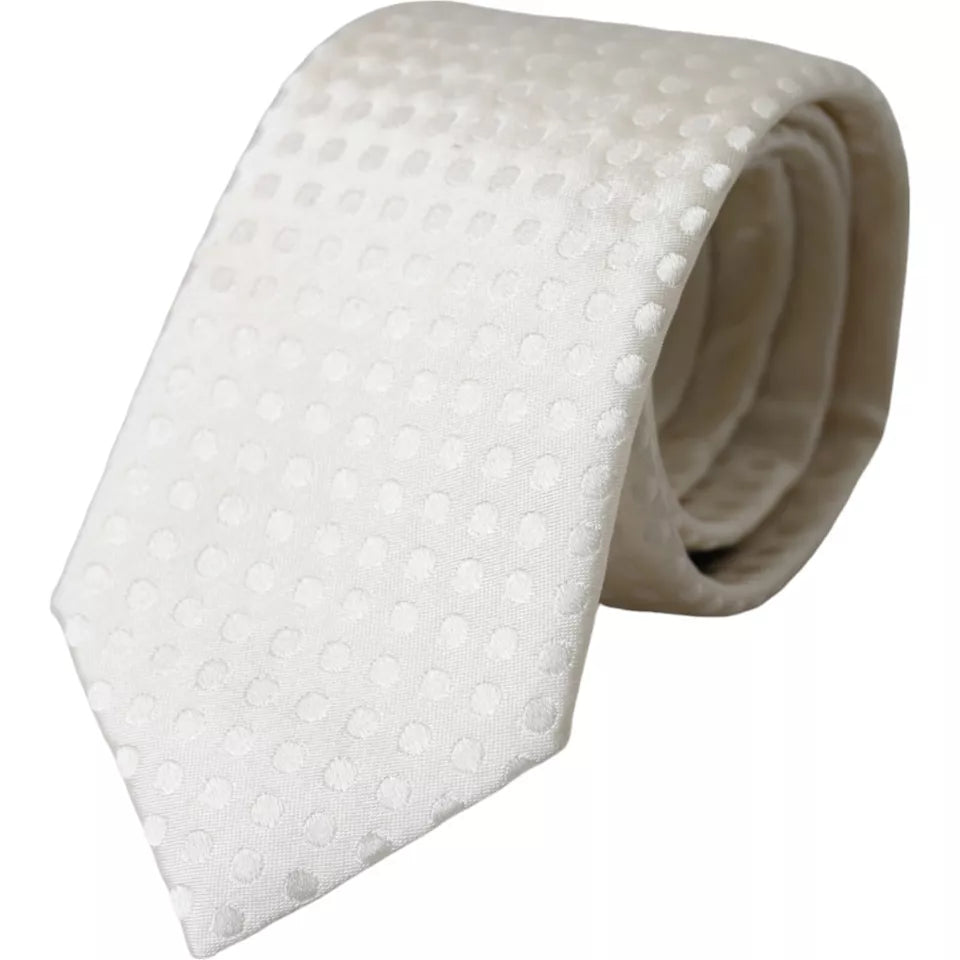 Dolce & Gabbana White Polka Dot Silk Tie Classic Adjustable for Men