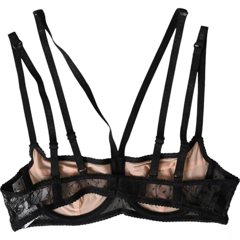 Dolce & Gabbana Black Floral Lace Nylon Balconette Bra Underwear