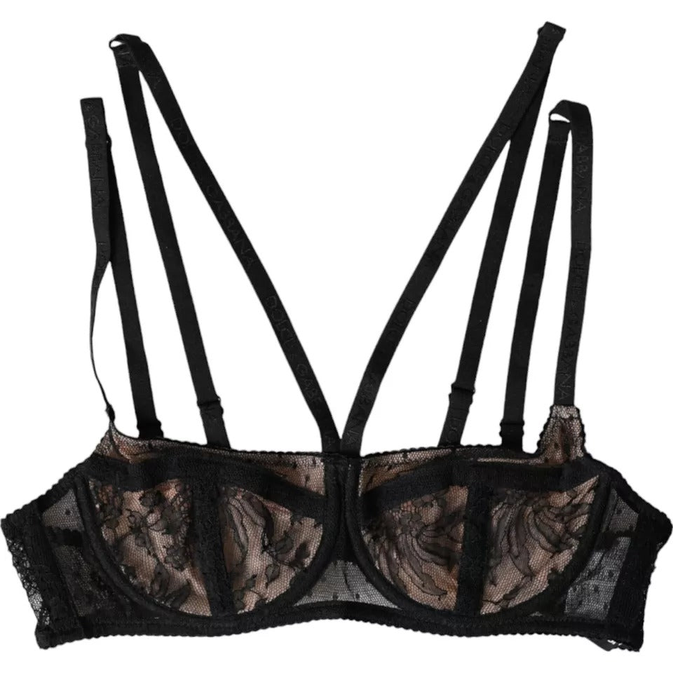 Dolce & Gabbana Black Floral Lace Nylon Balconette Bra Underwear