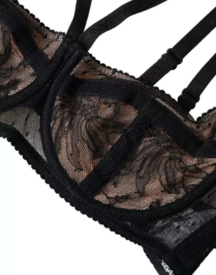 Dolce & Gabbana Black Floral Lace Nylon Balconette Bra Underwear