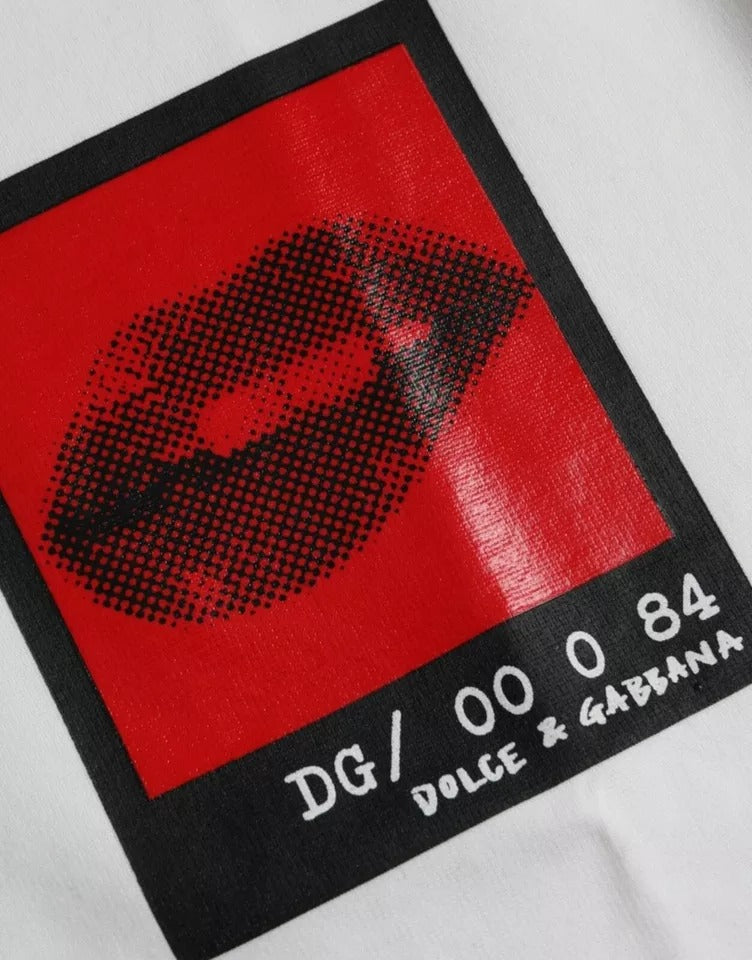 Dolce & Gabbana Men's White Cotton T-Shirt with Red Lips