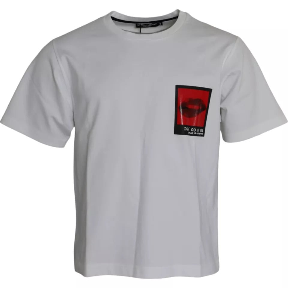 Dolce & Gabbana Men's White Cotton T-Shirt with Red Lips