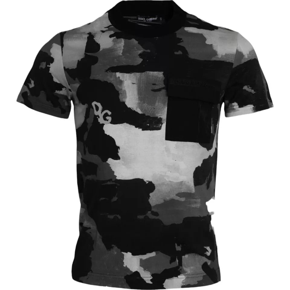 Dolce & Gabbana Multicolor Camouflage Cotton T-Shirt with Round Neck