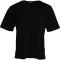 Dolce & Gabbana Black Cotton Crew Neck T-Shirt with Embossed Logo