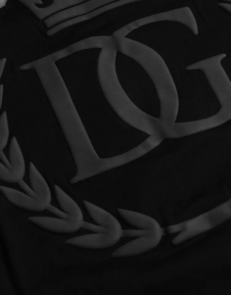 Dolce & Gabbana Black Cotton Crew Neck T-Shirt with Embossed Logo