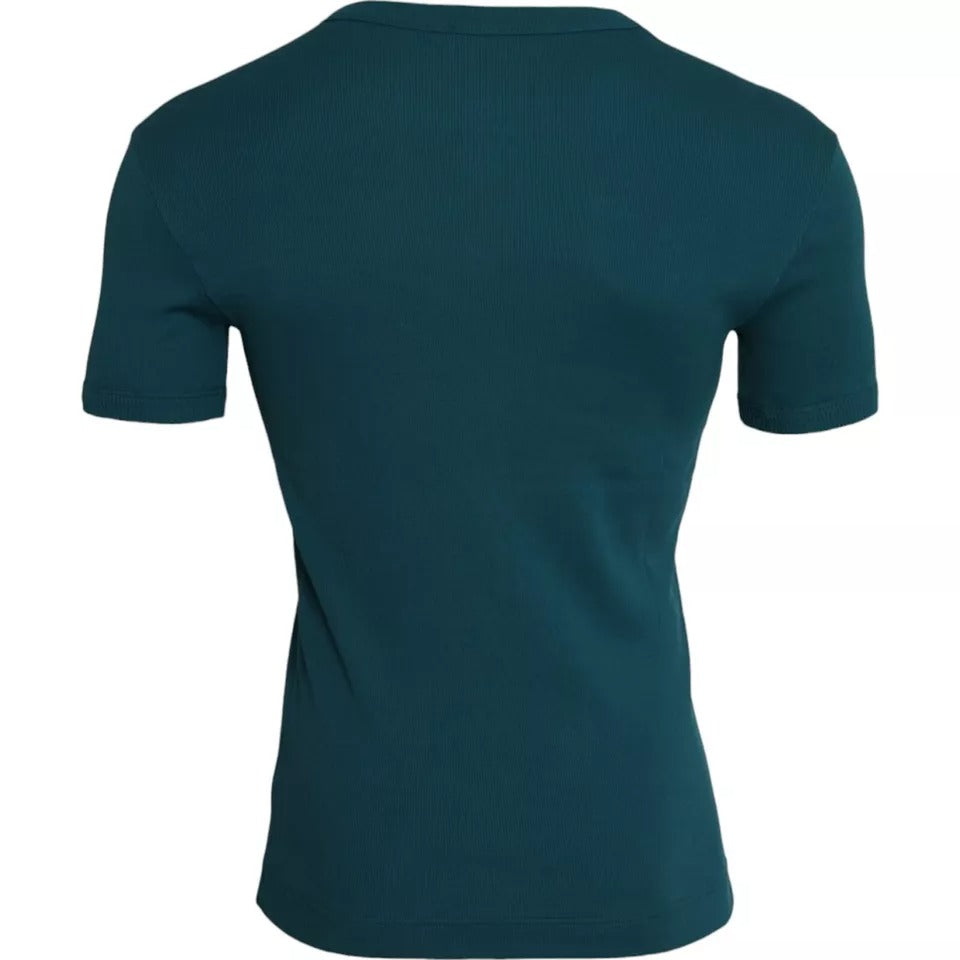 Dolce & Gabbana Blau Grün Baumwolle Rundhals T-Shirt mit kurzen Ärmeln