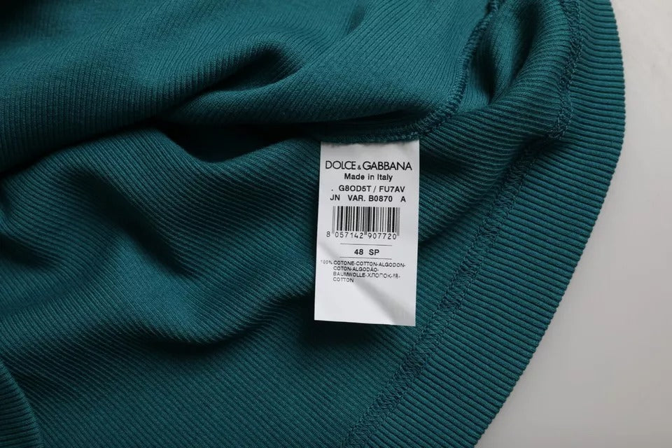 Dolce & Gabbana Blau Grün Baumwolle Rundhals T-Shirt mit kurzen Ärmeln