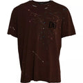 Dolce & Gabbana Brown Crew Neck Cotton T-Shirt with Paint Splatters