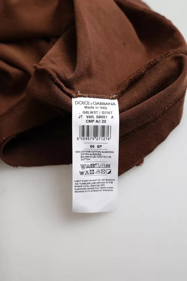 Dolce & Gabbana Brown Crew Neck Cotton T-Shirt with Paint Splatters