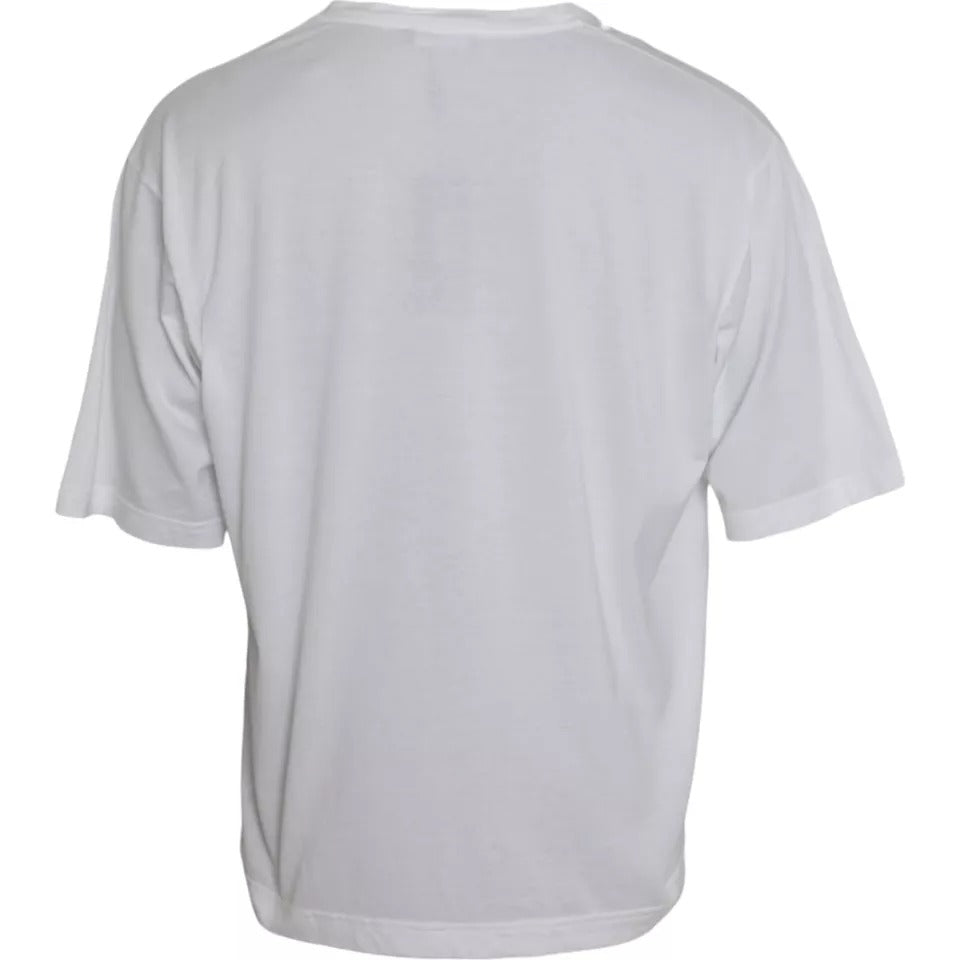 Dolce & Gabbana White Cotton T-shirt with Round Neck and Short Sleeves